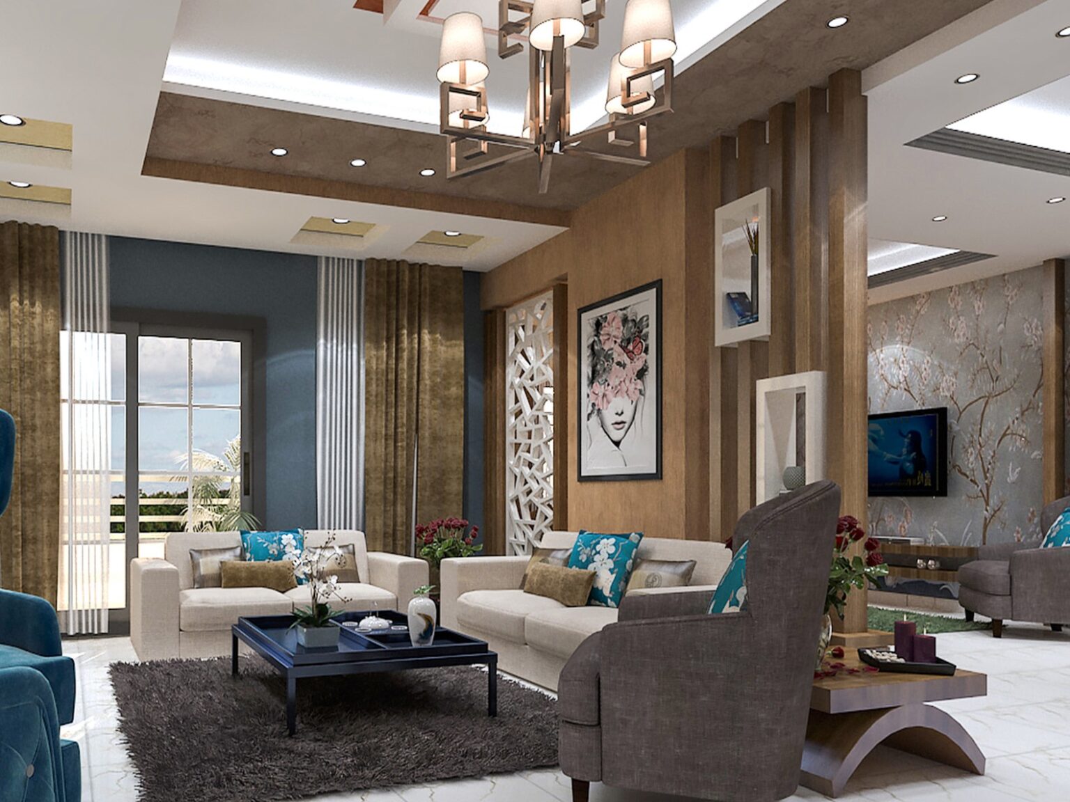 Spacious modern interior design with a mix of traditional and modern elements and plush seating by consept art in new cairo